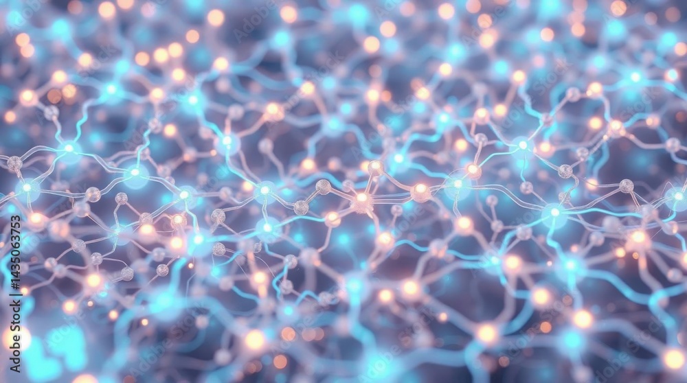 Poster Neural network concept showcasing interconnected nodes and data transmission