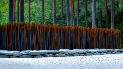 Fototapeta premium Rustic steel fence with stone base