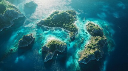 Obraz premium Breathtaking aerial view of tropical islands in crystal clear waters nature scene serene environment bird's eye perspective