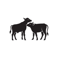 Two Cows Playing Silhouette Vector
