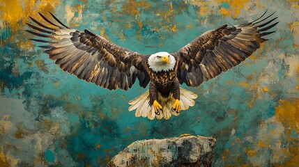 Majestic Bald Eagle in Flight: A Stunning Avian Portrait Against a Textured Background