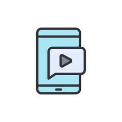 Mobile video colored icons, minimalist vector illustration ,simple transparent graphic element .Isolated on white background