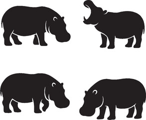 hippopotamus silhouette vector sticker pack