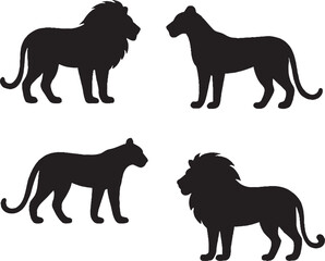 lion and tiger silhouette vector sticker pack