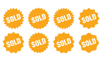 Sold orange, Sale Icon, Sticker, Deal Label vector template