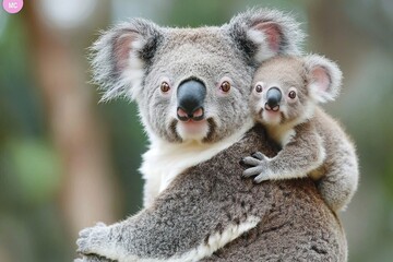Naklejka premium Mother koala with baby on her back