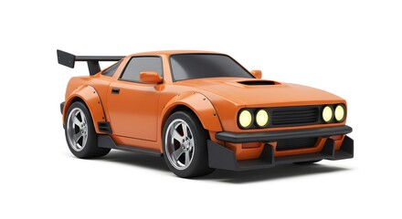 Naklejka premium Orange Sports Car Isolated on White Background in Studio Shot