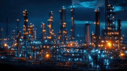 Fototapeta premium Illuminated industrial complex at night