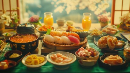 多文化ディナーを囲む仲間たち（ai生成画像）