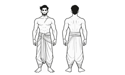 Indian man character model sheet front to back all view 3