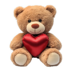Fototapeta premium cute. plush teddy bear holding a red heart. symbolizing love and affection the bear has a soft. brown fur texture. round ears. and a friendly expression. making it an ideal gift for expressing care an