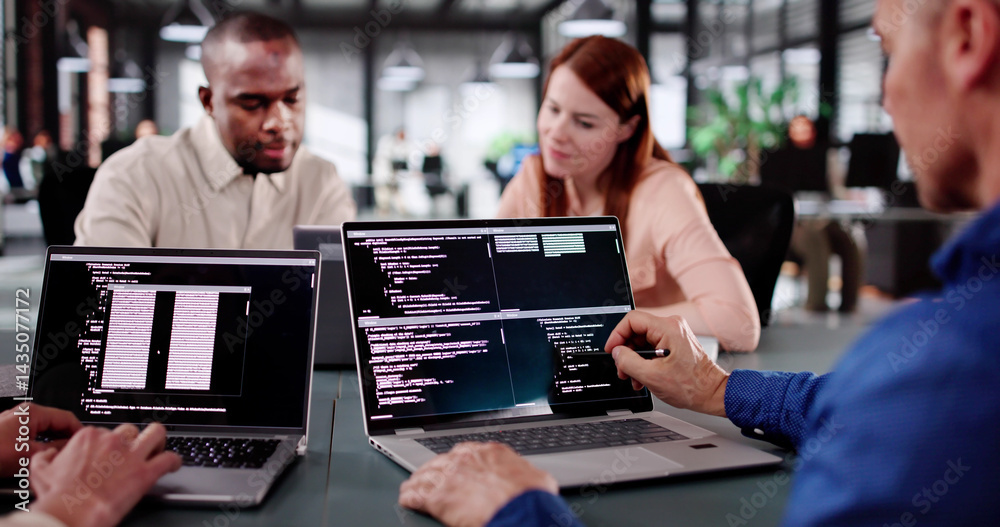 Poster Programmers Collaborate In A Modern Office