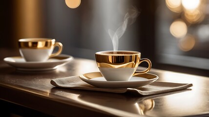 A premium espresso served in an elegant gold-rimmed cup
