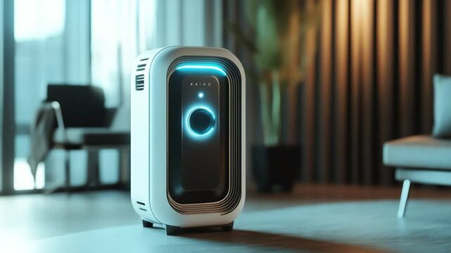 Sleek air purifier in modern home interior, promoting clean and healthy living environment