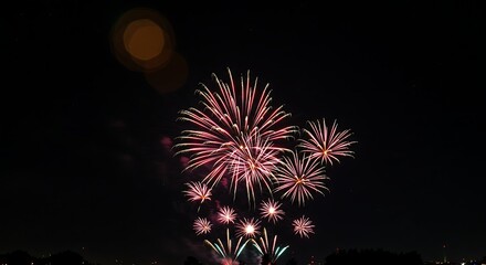 Fireworks Display Against Dark Sky During Nighttime Celebration