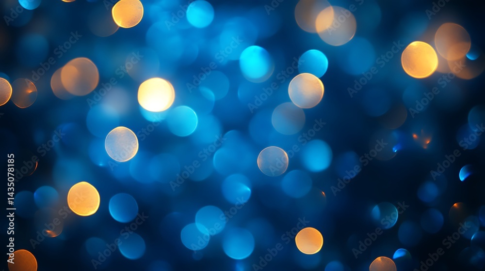 Poster abstract bokeh circles with blue and golden light on dark background