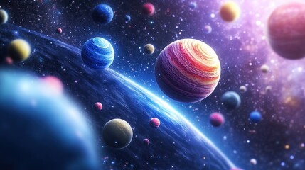 Colorful planets in a vibrant galaxy