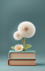 blowball growing on a 3D book and empty space