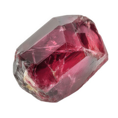 a large. lustrous red crystal. likely a ruby. showcasing its vibrant color and natural facets the crystal has a slightly rough exterior. indicating its natural formation it serves as an example of min