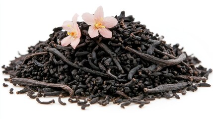 Fototapeta premium Aromatic Black Tea with Delicate Pink Flowers