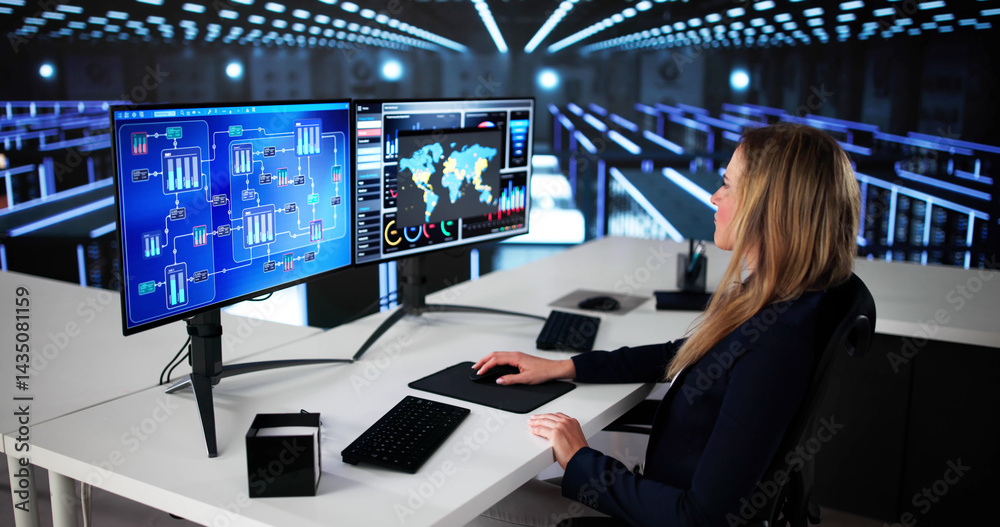 Aufkleber woman wearing a helmet using scada system