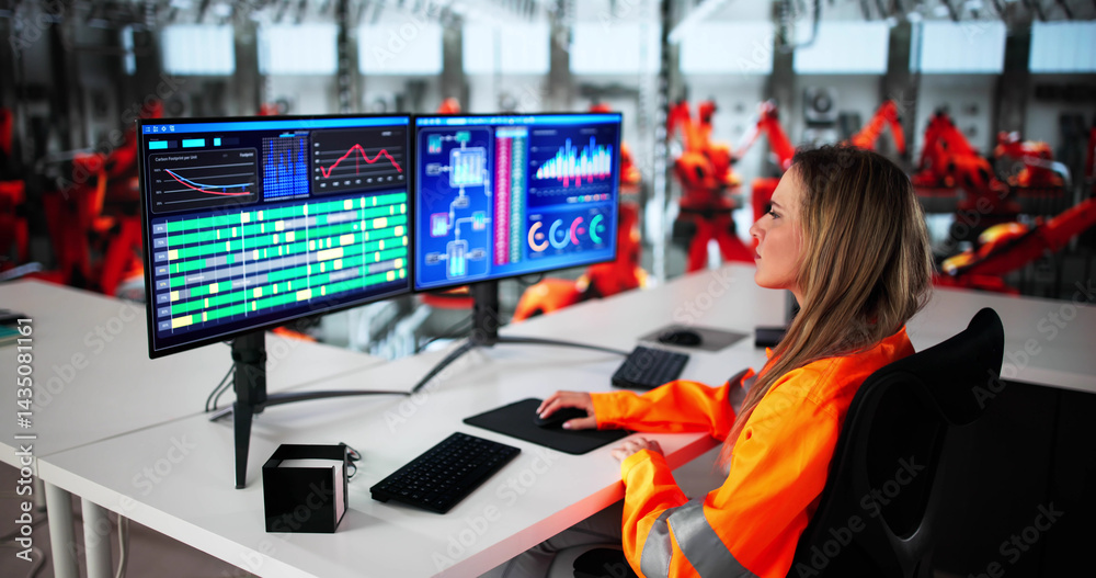 Aufkleber female engineer using scada software