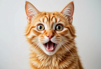 Playful Ginger Cat With Open Mouth Expressing Joy in Bright Light
