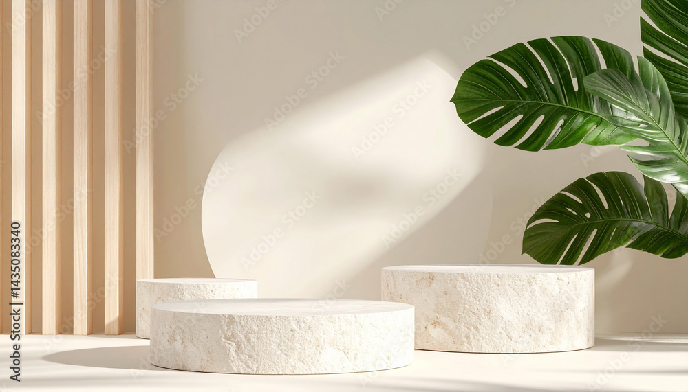 Wall mural 3d round podium set background with light and shadow. abstract geometric composition in minimalist d