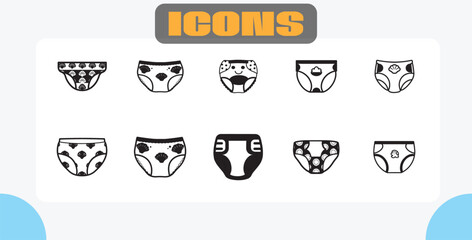 Baby Diaper Icons Set - Cute Minimalist Black Vector Designs