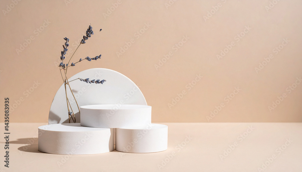 Sticker 3d round podium set background with light and shadow. abstract geometric composition in minimalist d