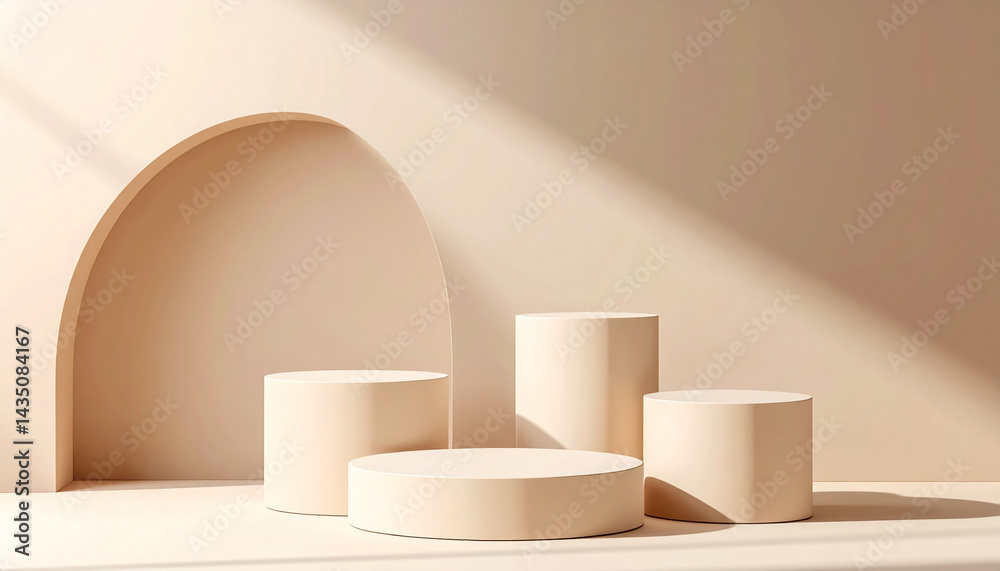 Wall mural 3d round podium set background with light and shadow. abstract geometric composition in minimalist d