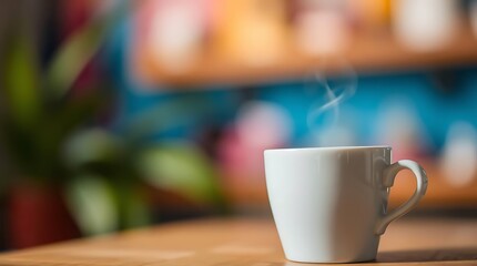 Obraz premium Bright vibrant colors, blurred bokeh effect; coffee in sharp focus, soft background, lively and energetic