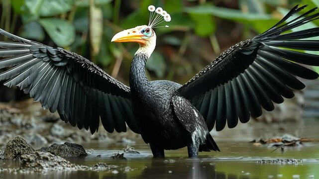 Magnificent Long-Wattled Umbrellabird in its natural habitat