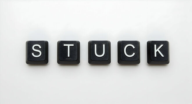 Stuck in a rut Feeling trapped Stuck keys Keyboard challenge Problem solving Finding solutions Trapped concept