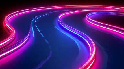 Neon Road Curves with Abstract Background.