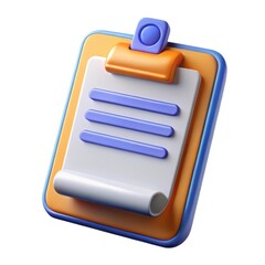 Clipboard with document 3d render on white background