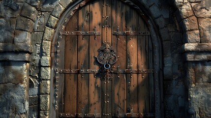 Heavy Wooden Door with Lion Head Knocker