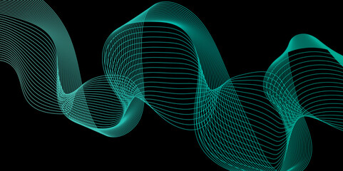 Modern multicolor gradient flowing wave lines, Parallel lines of vibrant color, Stylized line art background, curving and wavy gradient lines against a black background.	