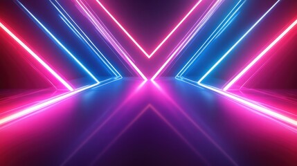 Neon vibrant, intersecting light beams create a futuristic, vibrant stage