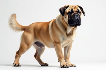Obraz premium Majestic Mastiff, powerful stance, white background, animal, serene, breed