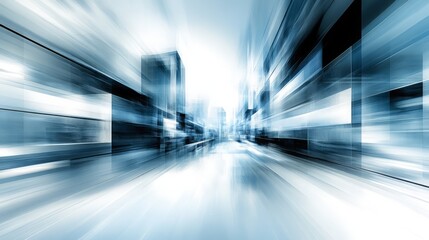 Fototapeta premium Urban Rush: An abstract depiction of urban landscape, with blurred buildings and cityscapes, portraying a dynamic sense of movement and modern innovation. 