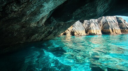 Exploring serene caves crystal clear waters coastal paradise underwater view nature's beauty for an adventurous escape