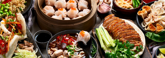Assorted dishes of traditional Chinese cuisine.