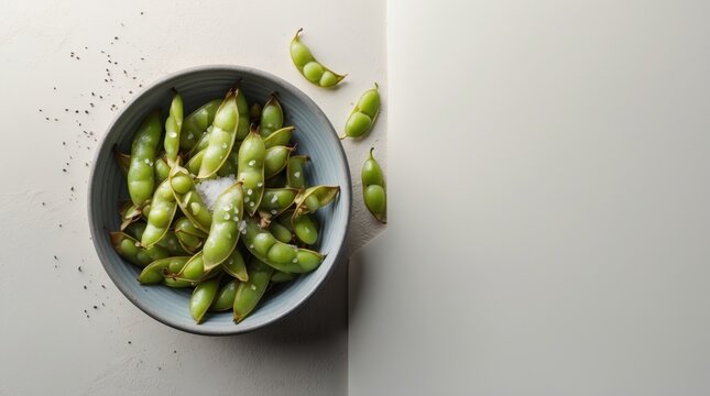 Bowl of Edamame Beans on Split Background