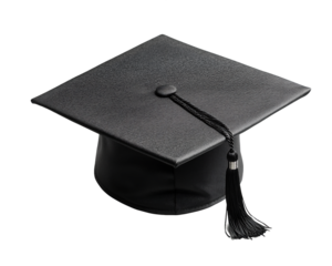 Black Graduation Cap with Tassel on Transparent Background, PNG