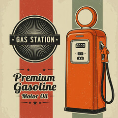 Fototapeta premium Filling station retro banner. Vintage filling station poster design.