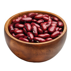 Red beans in wooden bowl showcasing natural texture and color against a clean background, Red beans in wood bowl isolated on alpha layer