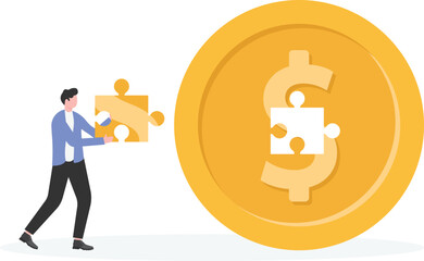 Businessman with coin puzzle

