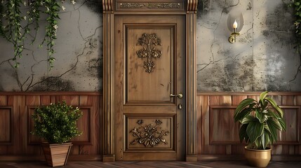 Carved Wooden Door with Vintage Accents