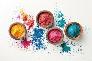 Gulag colours in bowl for Holi festival, Hindu tradition festive. Happy holi indian festival dahan banner concept.